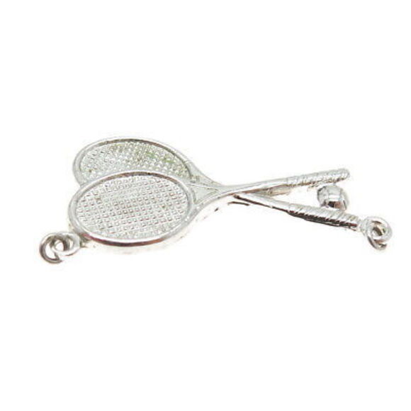 TRU-KAY 925 Sterling Silver Vintage Tennis Racket Centerpiece Charm Pendant - Picture 6 of 7